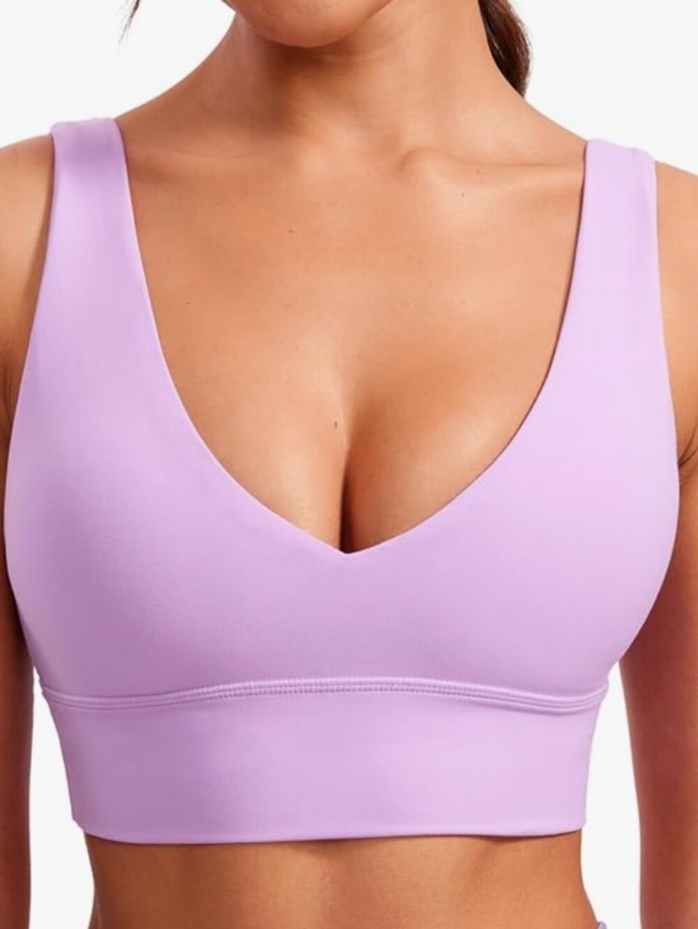 CRZ YOGA Butterluxe Womens V-Neck Longline Sports Bra - Wireless U-Shaped